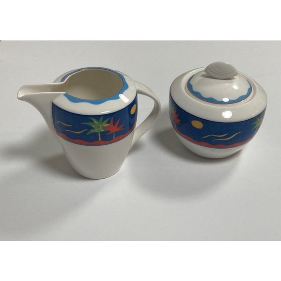 Christopher Stuart Optima BARBADOS Creamer and Sugar Bowl with Lid Tropical - Picture 1 of 2